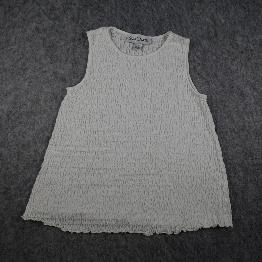 Sara Campbell Top Women Small White Smocked Sleeveless Cotton Textured Shell USA